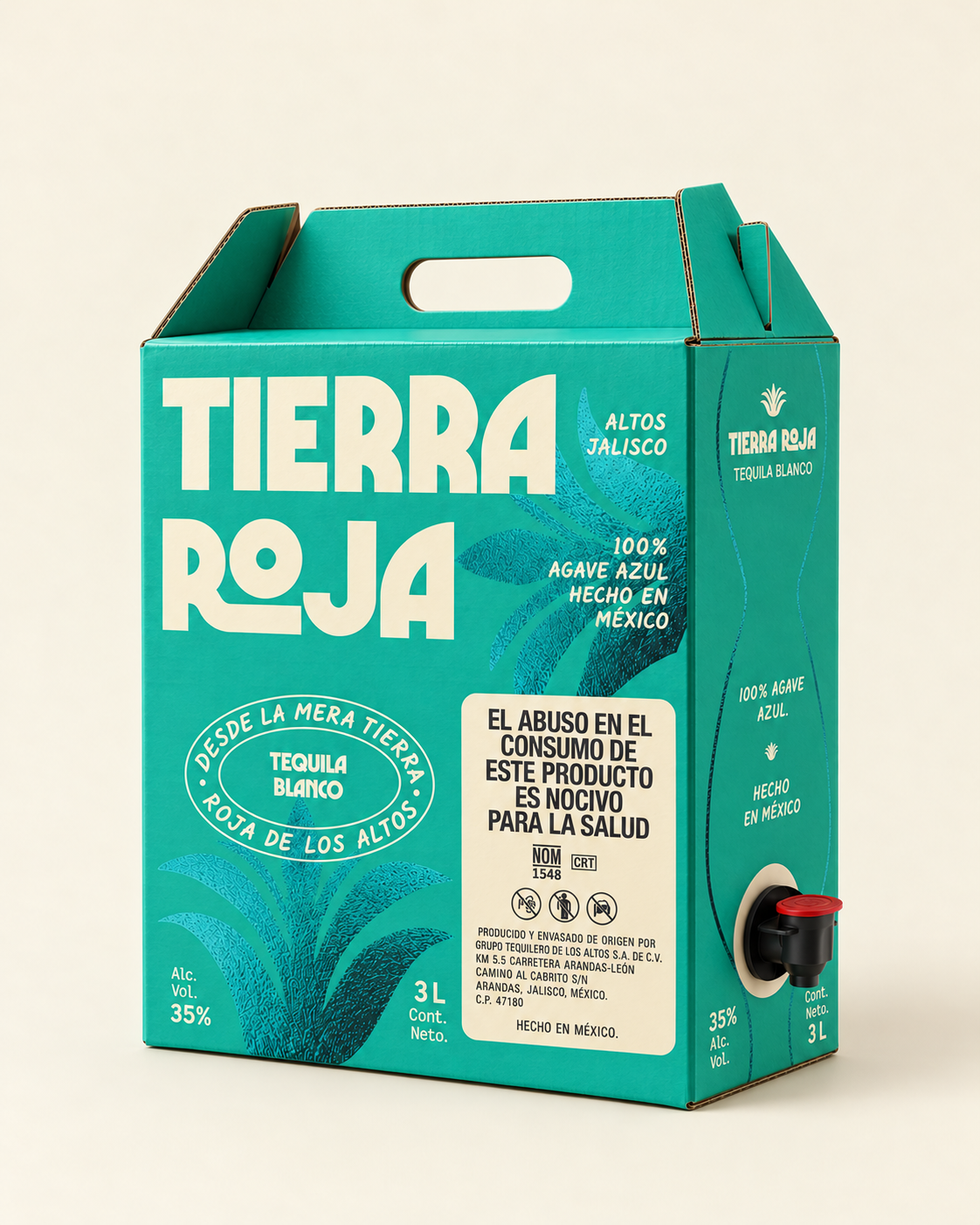 Tierra Roja Blanco 3 L, render de empaque para México